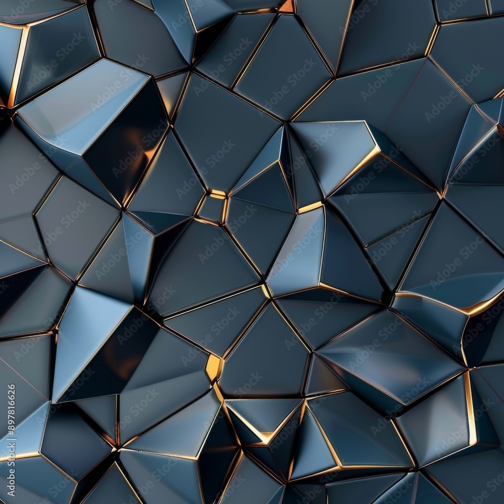 Abstract geometric pattern with dark blue and gold hues. A modern, stylish background with a 3D effect. Abstract geometric pattern with dark blue and gold hues. A modern, stylish background with a 3D effect.