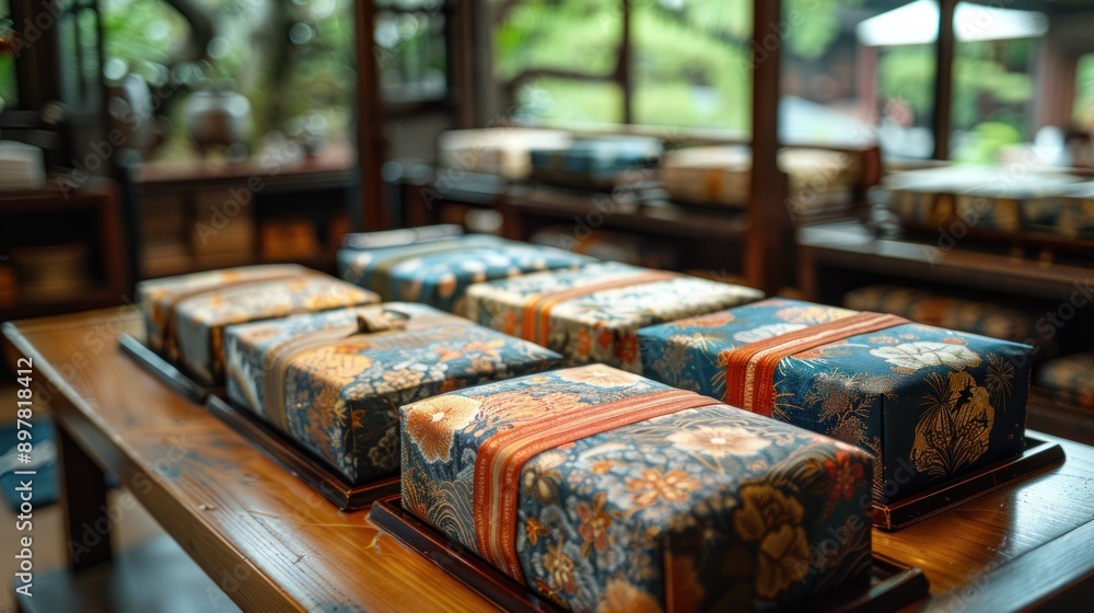 Beautifully Wrapped Gift Boxes on a Wooden Table Beautifully Wrapped Gift Boxes on a Wooden Table