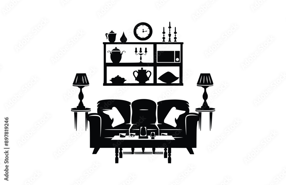 Living room black icon isolated on white background. Vector illustration. Living room black icon isolated on white background. Vector illustration.