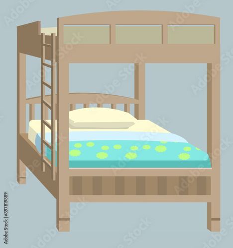vector illustration of a wood bunk bed
