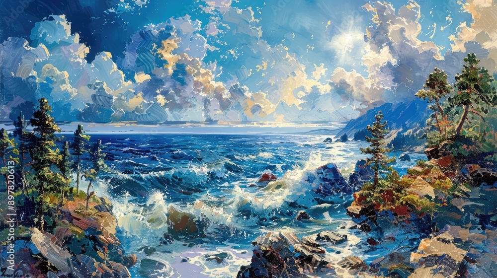 Rocky coastline with crashing waves