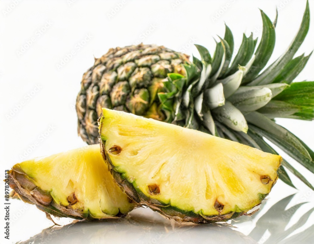 Ripe pineapple and pineapple slices isolated on white background. Ripe pineapple and pineapple slices isolated on white background.