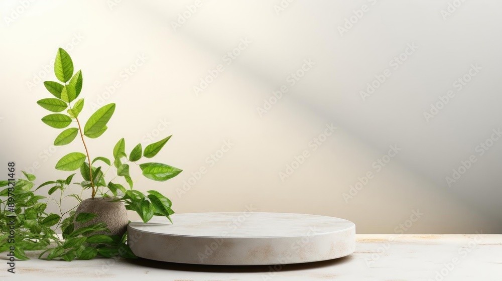 podium design for product display or product stand with leaf ornaments and minimalist background podium design for product display or product stand with leaf ornaments and minimalist background