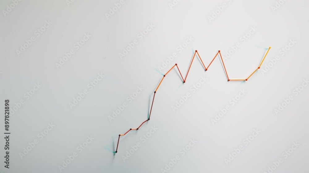 Minimalist concept with ample copy space: a vibrant string symbolizing progress in business and finance grows upward on a white backdrop. Showing a positive trend towards goals. Performance Minimalist concept with ample copy space: a vibrant string symbolizing progress in business and finance grows upward on a white backdrop. Showing a positive trend towards goals. Performance