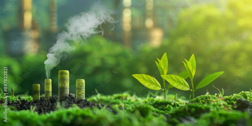 An illustration depicting a green industry concept, featuring eco-friendly factories with green roofs, wind turbines An illustration depicting a green industry concept, featuring eco-friendly factories with green roofs, wind turbines