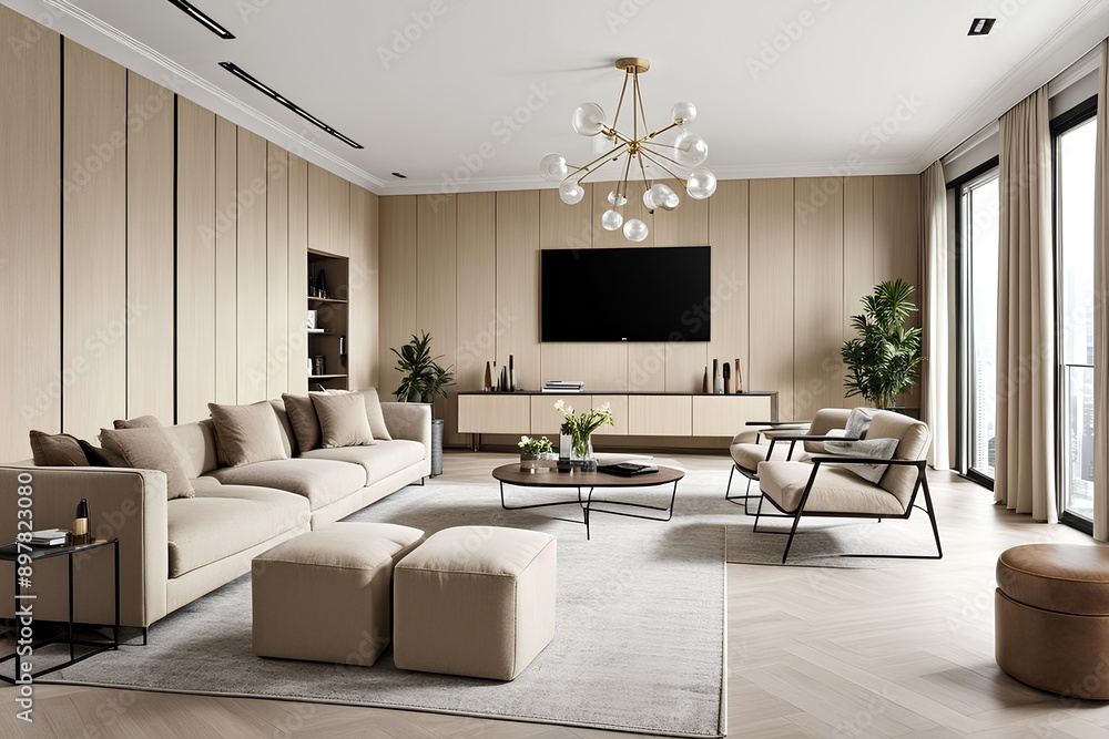 Fototapeta premium modern living room with fireplace