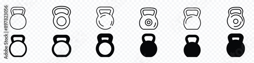 Kettlebell icon. Set of different kettlebell. Kettlebell icon. Sport and fitness symbol on transparent background. Kettlebell icon