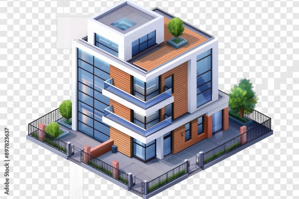 Modern Apartment Building With Balconies and Trees Modern Apartment Building With Balconies and Trees