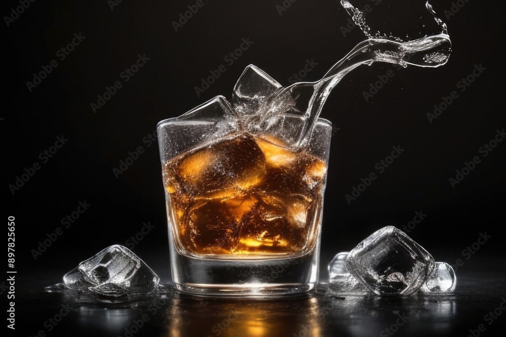 rum with ice cubes over a dark background rum with ice cubes over a dark background