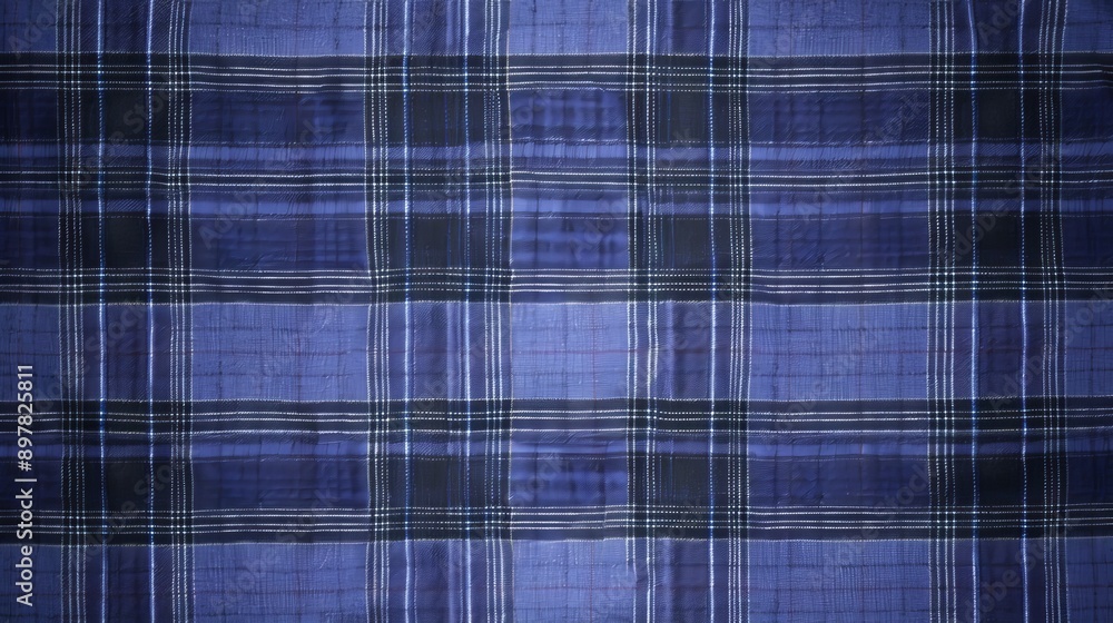 Blue and black plaid fabric pattern, close-up view. Textile, fashion, and interior design concept Blue and black plaid fabric pattern, close-up view. Textile, fashion, and interior design concept