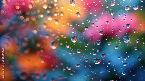 Shoot a close-up of raindrops on a window reflecting the outside world.