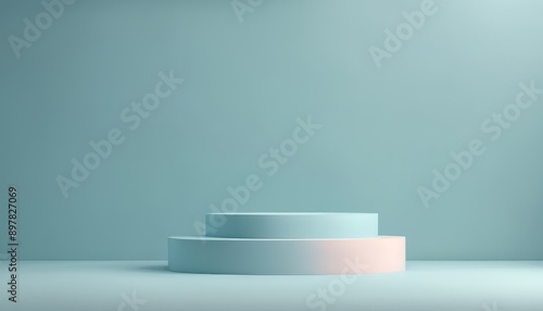 Minimal podium for product display stand pedestal studio blue pastel color background 3d rendering