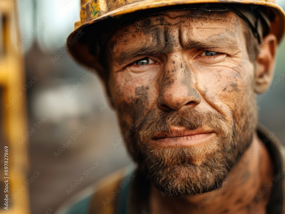 A determined miner with a muddy face, showcasing the hard work and grit of the mining industry. A determined miner with a muddy face, showcasing the hard work and grit of the mining industry.