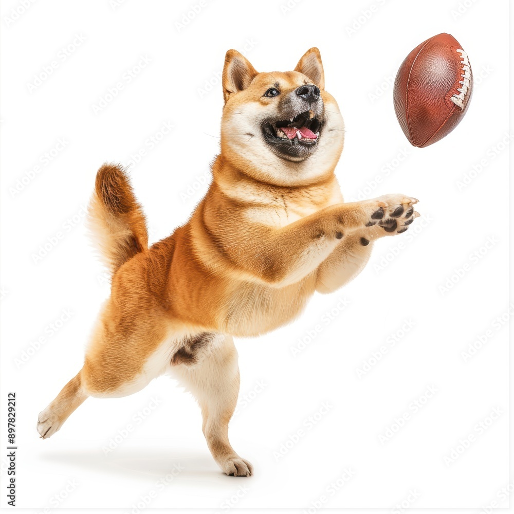 Obraz premium A playful dog leaps joyfully to catch a flying ball with excitement and energy, showcasing fun moments in pet play.