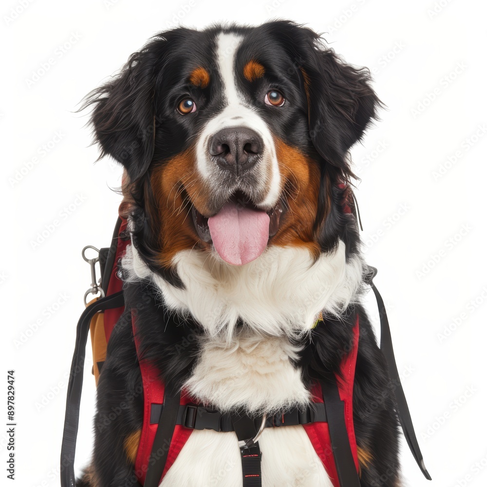 A friendly Bernese Mountain Dog with a charming expression, showcasing its distinct coat and joyful personality. A friendly Bernese Mountain Dog with a charming expression, showcasing its distinct coat and joyful personality.