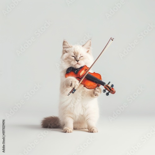 A charming cat playing the violin, showcasing musical talent in a playful and whimsical atmosphere.