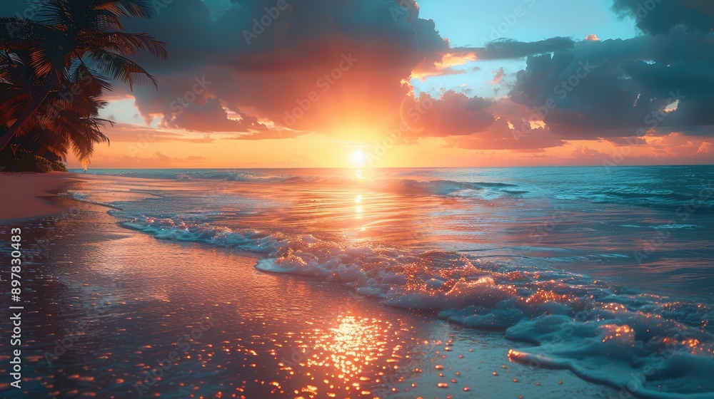 Blurred tropical beach at sunset