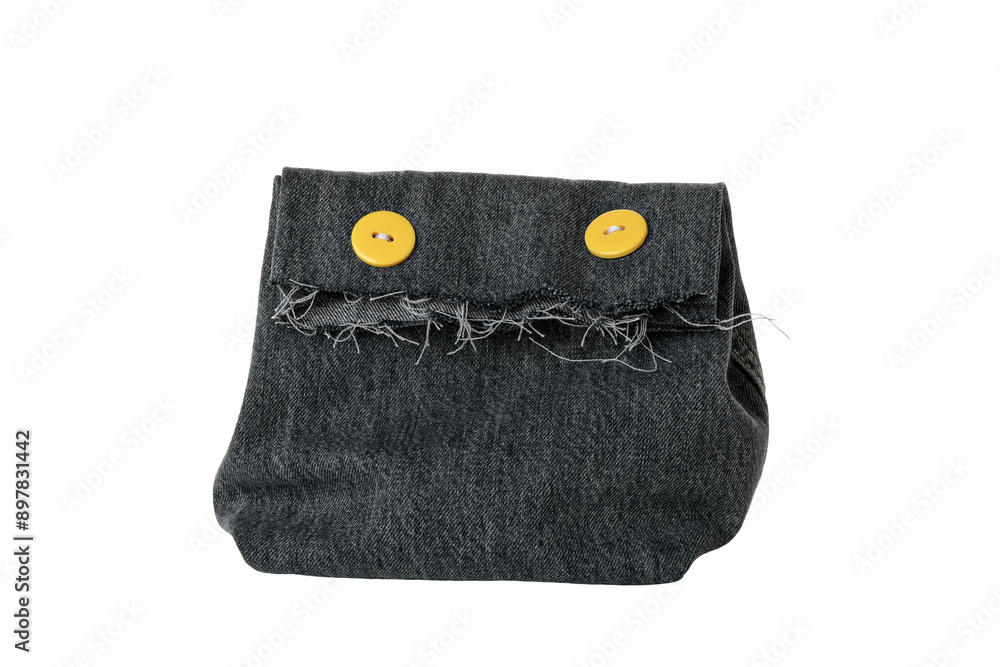 PNG, Handmade denim bag, isolated on white background PNG, Handmade denim bag, isolated on white background