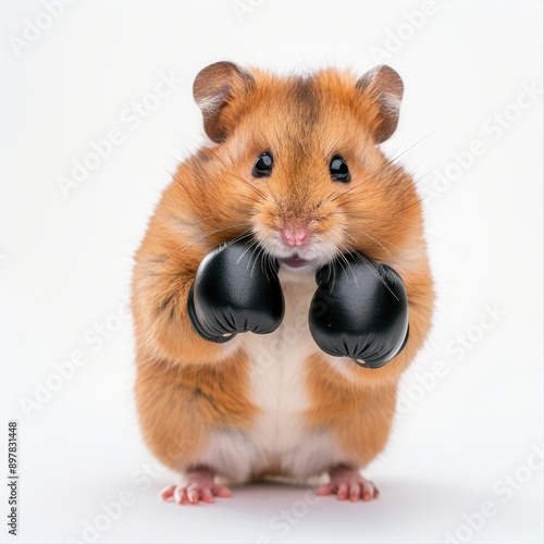 A cute hamster wearing boxing gloves, ready to take on any challenge with a playful and energetic spirit.