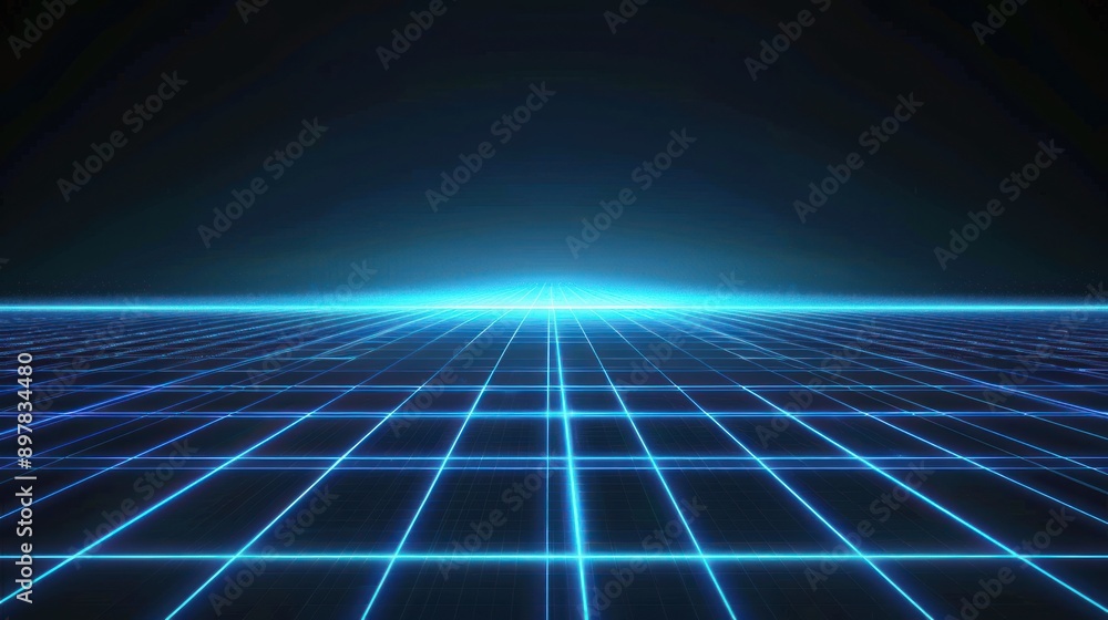Digital Grid with a Glowing Horizon Digital Grid with a Glowing Horizon