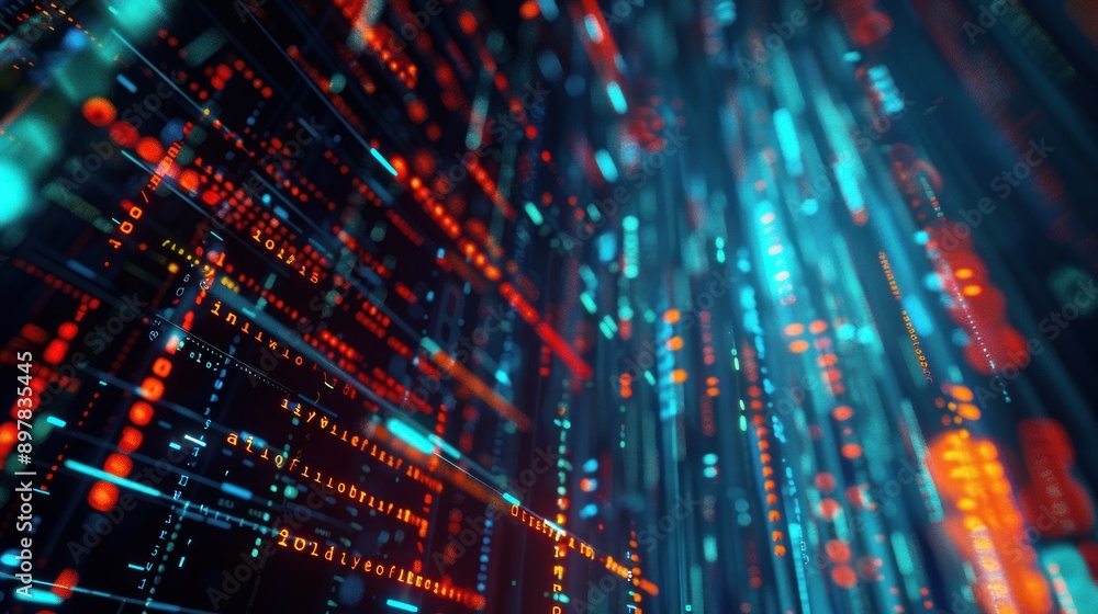 Fototapeta premium Abstract Digital Code Lines with Orange and Blue Glow