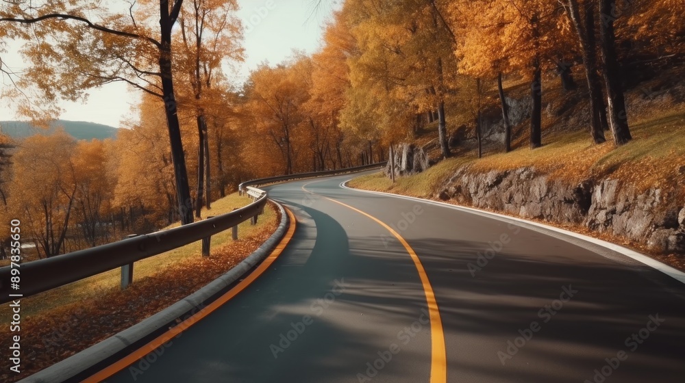 Fototapeta premium Winding Road Through Autumn Forest