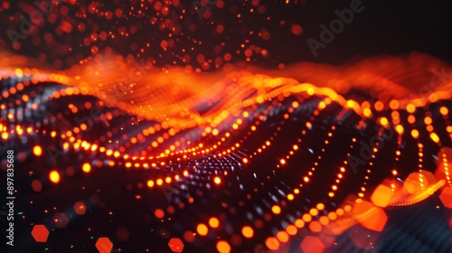 Abstract Digital Wave with Glowing Particles