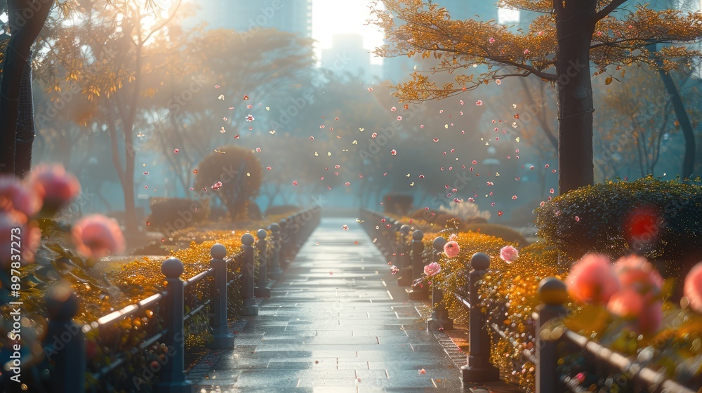 Soft focus city park in the morning