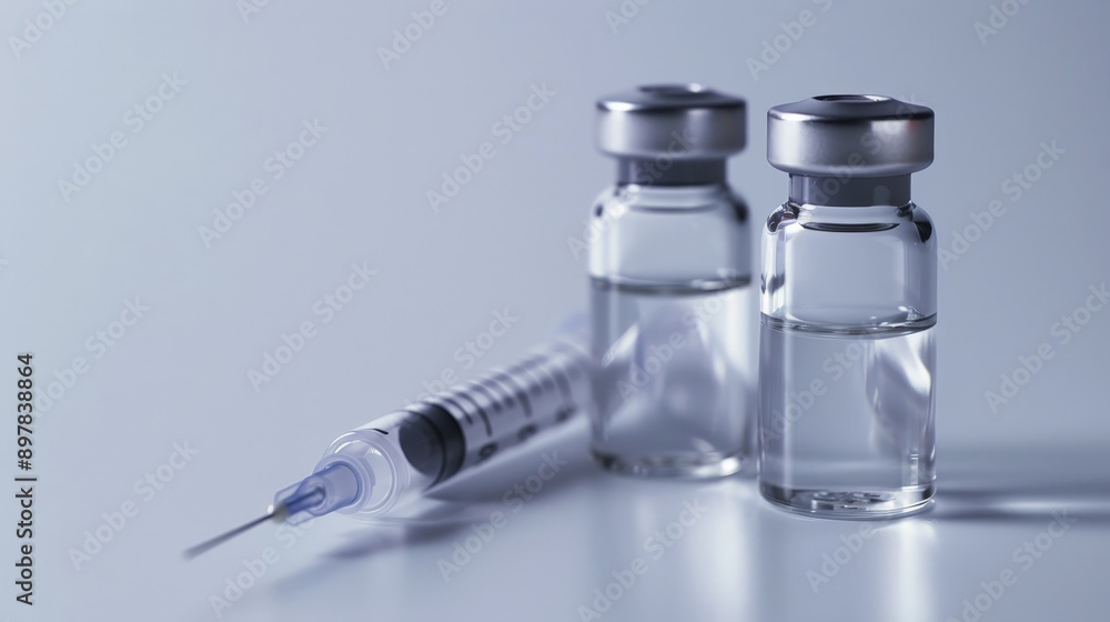 Syringe with insulin needle and two vials for injectable medication Syringe with insulin needle and two vials for injectable medication