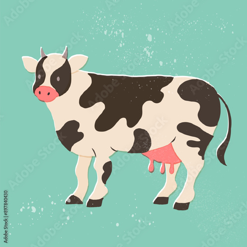 牛 版画風イラスト