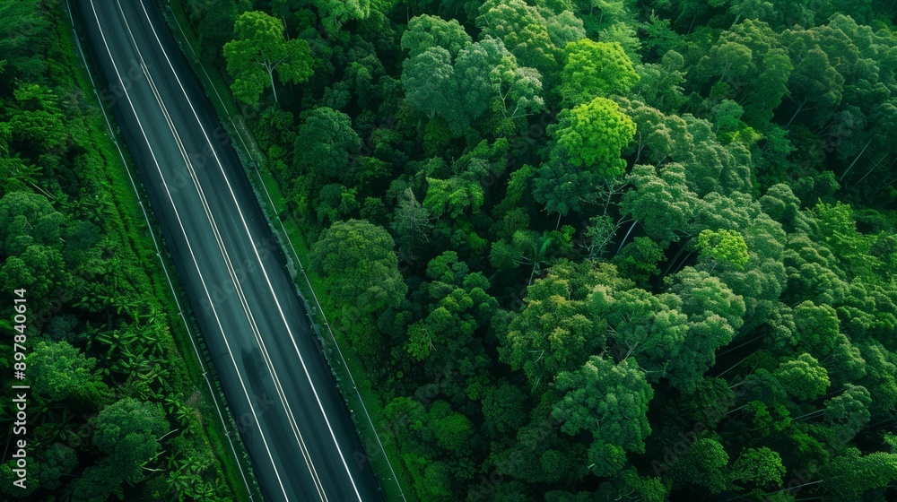Aerial top view of asphalt road through green forest, healthy rain forest, environment, health, green economy, view of nature ecosystem for save Earth Aerial top view of asphalt road through green forest, healthy rain forest, environment, health, green economy, view of nature ecosystem for save Earth