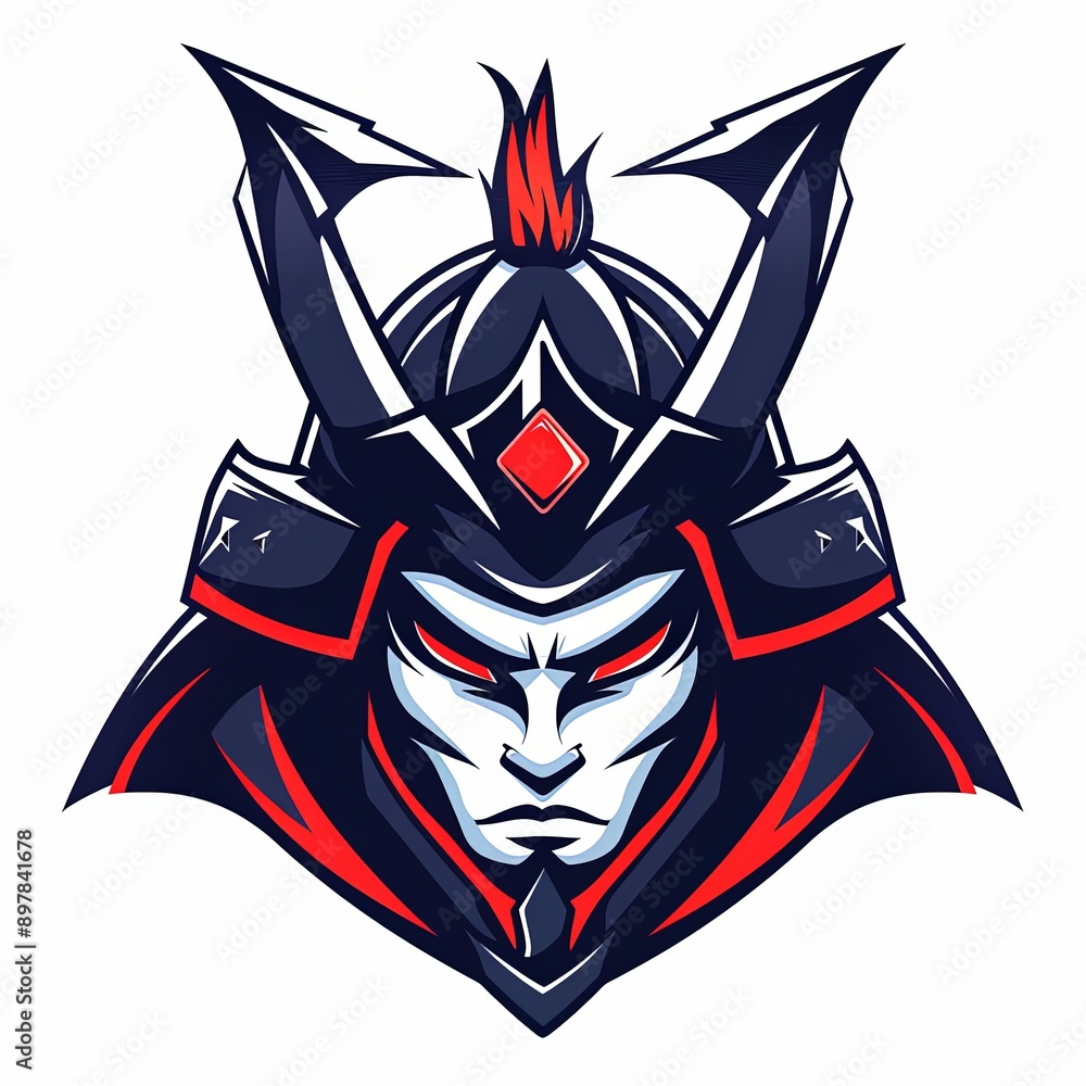 Samurai Warrior Mask Illustration with Red and Blue Color Scheme Samurai Warrior Mask Illustration with Red and Blue Color Scheme