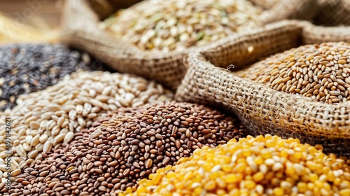 Abundant Harvest of Agricultural Grains, Showcasing Rich Crops and Sustainable Farming Practices in a Vibrant Field. Seasonal Bounty and Agricultural Productivity. photo