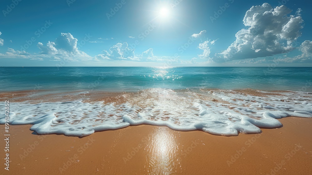Sun-drenched beach with clear skies