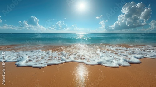 Obraz na płótnie Sun-drenched beach with clear skies w salonie