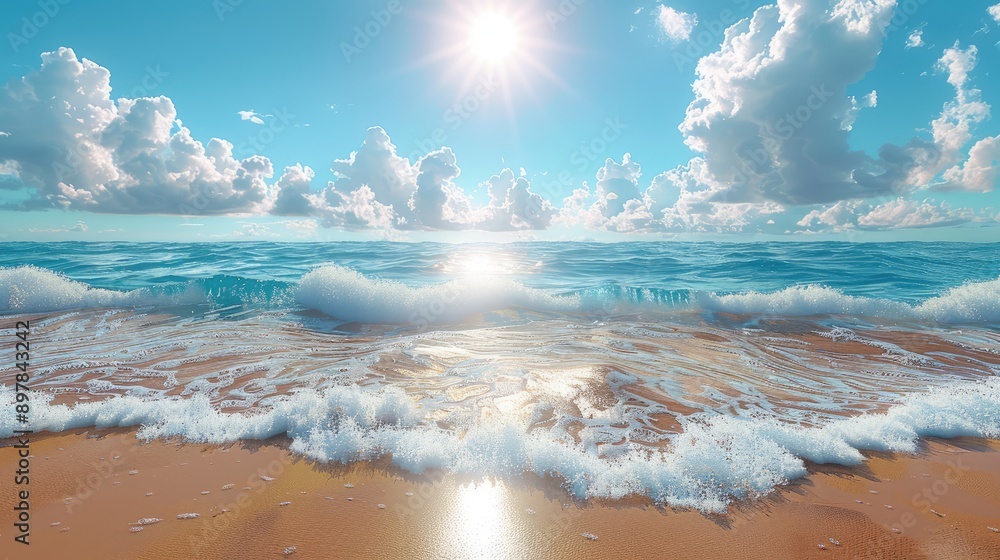Sun-drenched beach with clear skies
