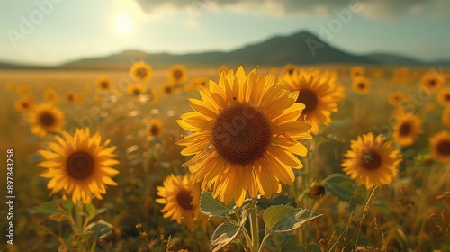 Obraz na płótnie Sunflowers facing the sun in a wide field w salonie