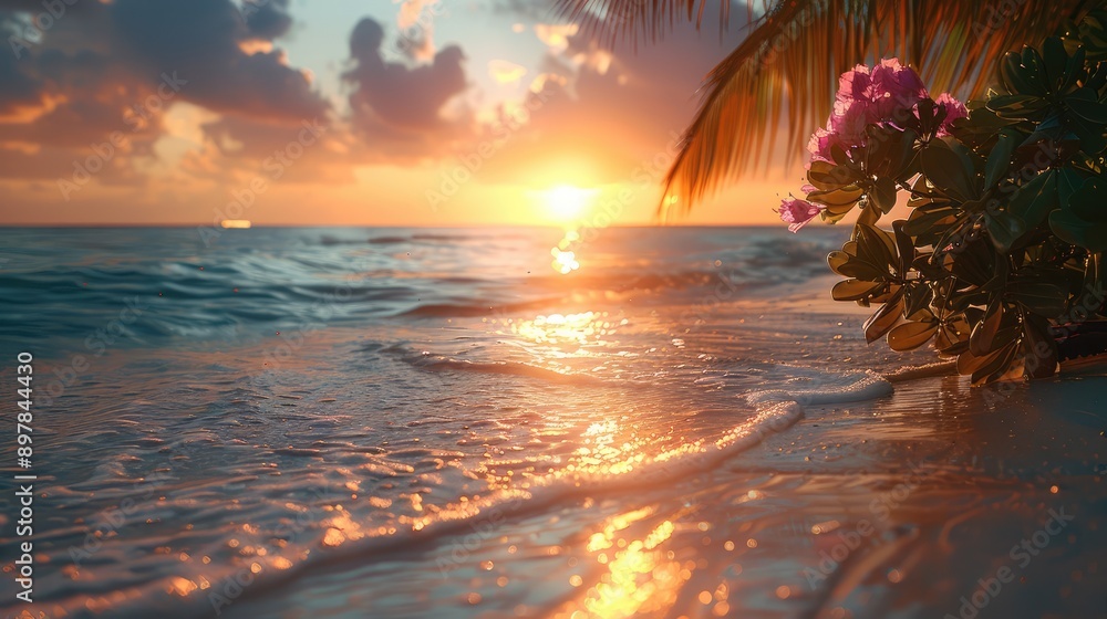 Sunset over a tropical beach