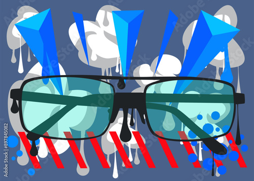 Sunglasses graffiti. Abstract modern street art decoration performed in urban painting style.