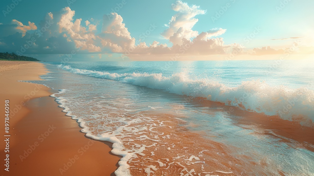Blurry beach scene with gentle waves