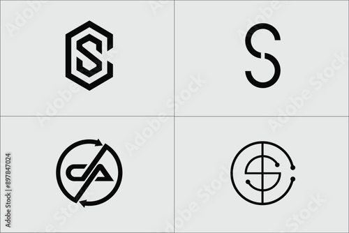 Letter s initial logo icon design template. elegant, modern, luxury, Set of technology letter S dot logo design and business card. initial S for symbol tech