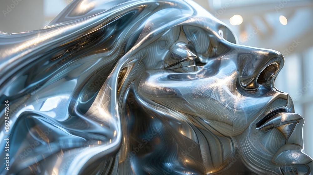 Take a picture of reflections in a modern art sculpture.