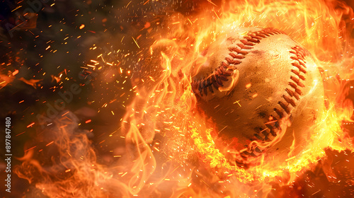 Wallpaper Mural Fiery baseball engulfed in vibrant swirling flames flying through the dark night sky  Detailed shades of orange yellow and red create a sense of intense motion and energy Torontodigital.ca