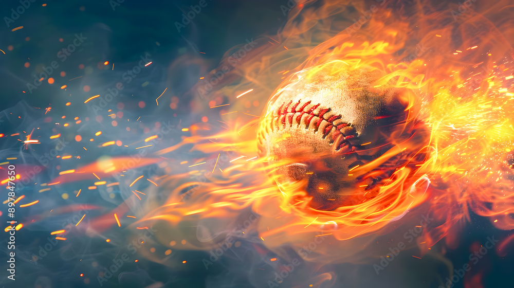 custom made wallpaper toronto digitalA baseball engulfed in vibrant swirling flames flying through the dark night sky The flames are detailed with shades of orange yellow and red creating a sense of motion and intensity