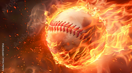 Wallpaper Mural A stunning close up shot of a flaming baseball frozen in mid air showcasing vivid flames sharp details and high contrast drama  The sports object is engulfed in an explosive Torontodigital.ca