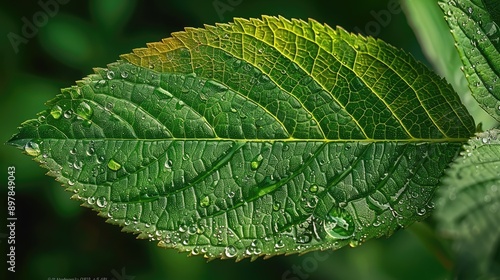 Obraz na płótnie The detailed surface of a leaf with tiny water droplets w salonie