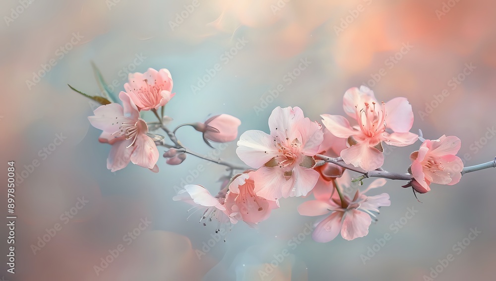 Obraz premium Delicate Pink Blossoms on a Branch: Spring Floral Beauty