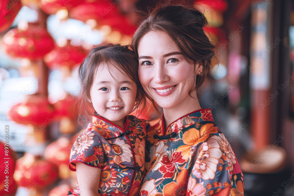 Australian mother and daughter in cheongsam enjoy the lunar new year celebration Australian mother and daughter in cheongsam enjoy the lunar new year celebration