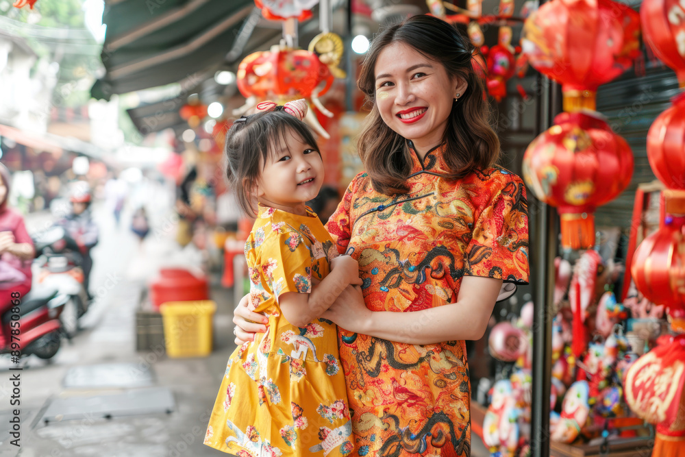 Indonesia mother and daughter in cheongsam enjoy the lunar new year celebration Indonesia mother and daughter in cheongsam enjoy the lunar new year celebration