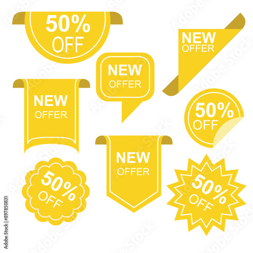 vector illustration of  yellow discount ribbons label set